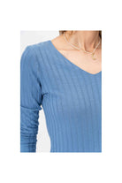 Look Mode Oversized Ribbed Top In Blue Jean-Sweaters-Look Mode-Deja Nu Boutique, Women's Fashion Boutique in Lampasas, Texas