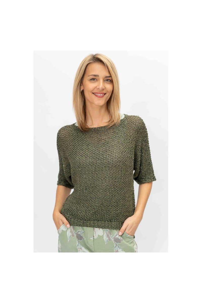 Look Mode Shimmer Thread Sweater With Sequin Details In Olive-Sweaters-Look Mode-Deja Nu Boutique, Women's Fashion Boutique in Lampasas, Texas