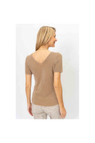 Look Mode Shimmer V-Neck Sweater In Camel-Tops-Look Mode-Deja Nu Boutique, Women's Fashion Boutique in Lampasas, Texas