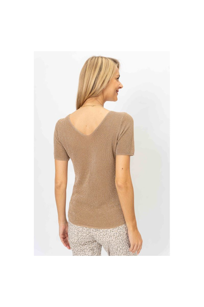 Look Mode Shimmer V-Neck Sweater In Camel-Tops-Look Mode-Deja Nu Boutique, Women's Fashion Boutique in Lampasas, Texas