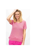 Look Mode Shimmer V-Neck Sweater In Fuchsia-Sweaters-Look Mode-Deja Nu Boutique, Women's Fashion Boutique in Lampasas, Texas