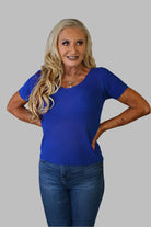 Look Mode Shimmer V-Neck Sweater In Royal Blue-Tops-Look Mode-Deja Nu Boutique, Women's Fashion Boutique in Lampasas, Texas