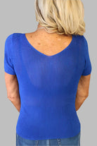 Look Mode Shimmer V-Neck Sweater In Royal Blue-Tops-Look Mode-Deja Nu Boutique, Women's Fashion Boutique in Lampasas, Texas