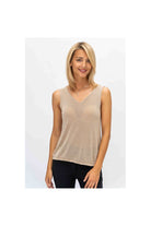 Look Mode Shimmer V-Neck Wide Strap Tank In Light Camel-Camis/Tanks-Look Mode-Deja Nu Boutique, Women's Fashion Boutique in Lampasas, Texas