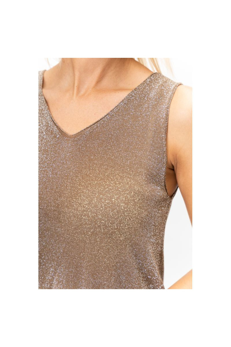 Look Mode Shimmer V-Neck Wide Strap Tank In Taupe-Camis/Tanks-Look Mode-Deja Nu Boutique, Women's Fashion Boutique in Lampasas, Texas