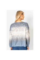 Look Mode Shimmer V Neck Cheetah Print Sweater In Blue-Sweaters-Look Mode-Deja Nu Boutique, Women's Fashion Boutique in Lampasas, Texas