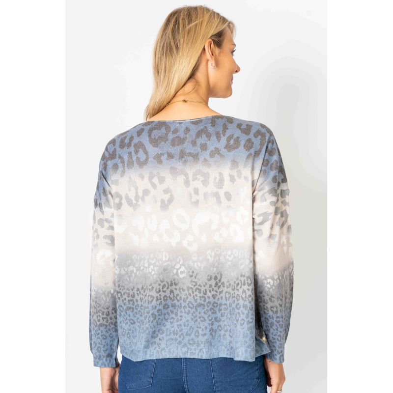 Look Mode Shimmer V Neck Cheetah Print Sweater In Blue-Sweaters-Look Mode-Deja Nu Boutique, Women's Fashion Boutique in Lampasas, Texas