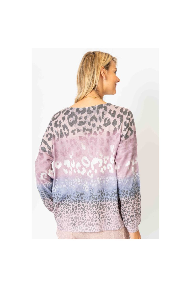 Look Mode Shimmer V Neck Cheetah Print Sweater In Old Pink-Sweaters-Look Mode-Deja Nu Boutique, Women's Fashion Boutique in Lampasas, Texas