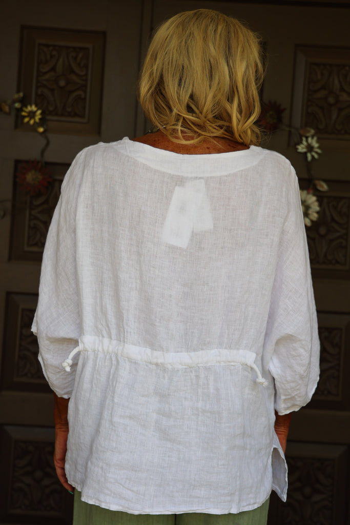 Look Mode White Flair Asymmetric Linen Top With Tie Back-Tops-Look Mode-Deja Nu Boutique, Women's Fashion Boutique in Lampasas, Texas