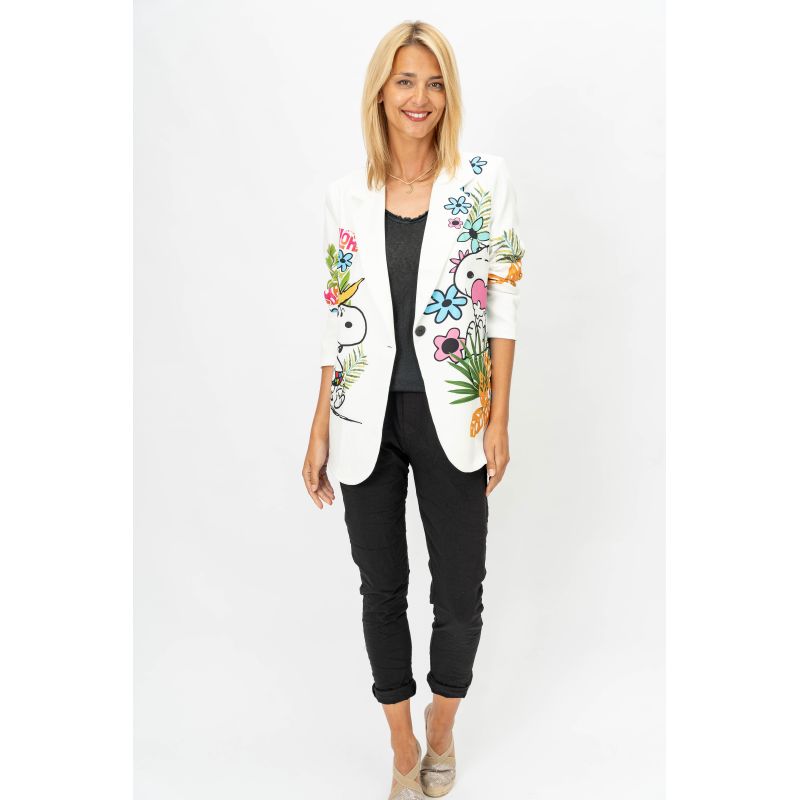 Look Mode White Snoopy In Hawaii Printed Blazer-Blazers-Look Mode-Deja Nu Boutique, Women's Fashion Boutique in Lampasas, Texas