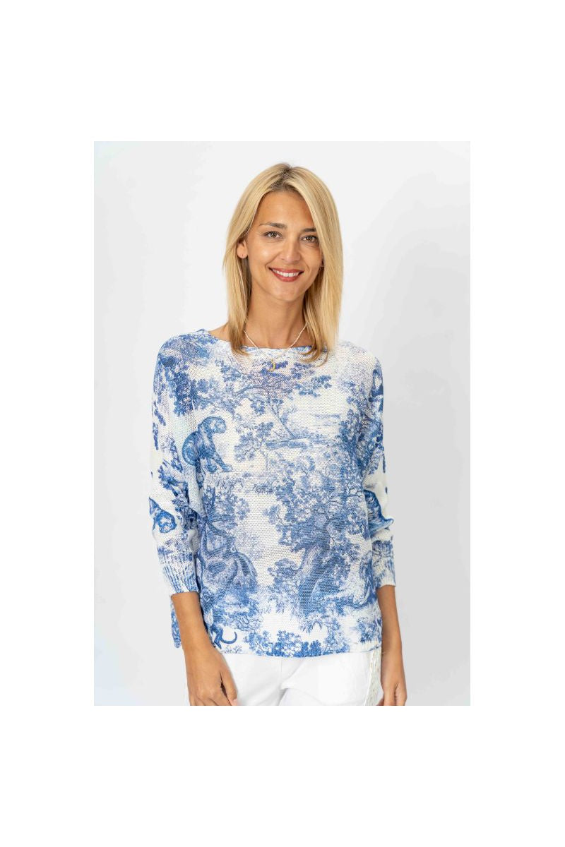 Look Mode “Toile De Jouy” Landscape Print Batwing Sweater-Sweaters-Look Mode-Deja Nu Boutique, Women's Fashion Boutique in Lampasas, Texas