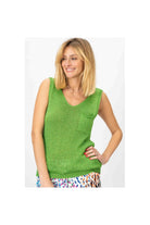 Look Modes Metallic Shimmer Knitted Tank With V-Neckline And Chest Pocket In Gucci Green-Camis/Tanks-Look Mode-Deja Nu Boutique, Women's Fashion Boutique in Lampasas, Texas