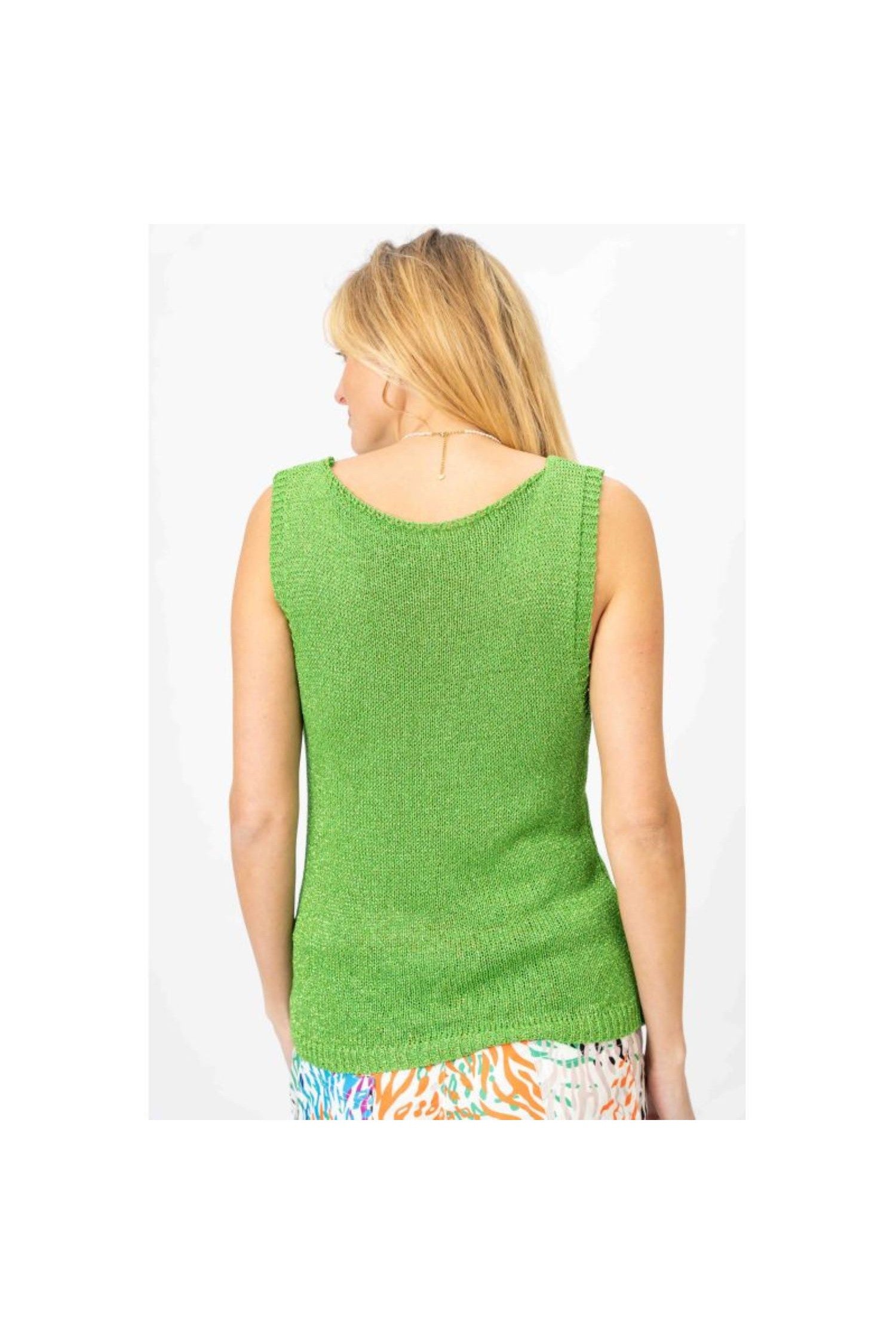 Look Modes Metallic Shimmer Knitted Tank With V-Neckline And Chest Pocket In Gucci Green-Camis/Tanks-Look Mode-Deja Nu Boutique, Women's Fashion Boutique in Lampasas, Texas