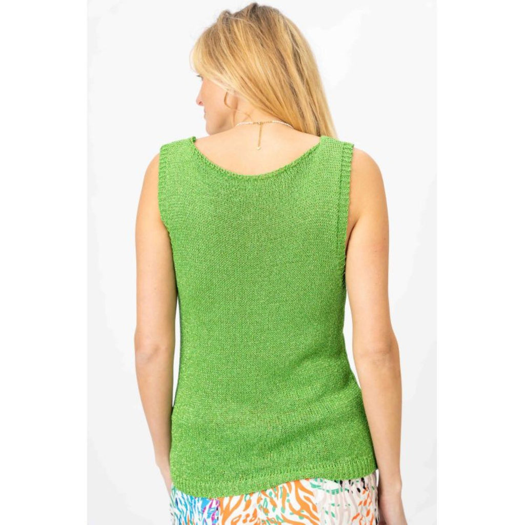 Look Modes Metallic Shimmer Knitted Tank With V-Neckline And Chest Pocket In Gucci Green-Camis/Tanks-Look Mode-Deja Nu Boutique, Women's Fashion Boutique in Lampasas, Texas