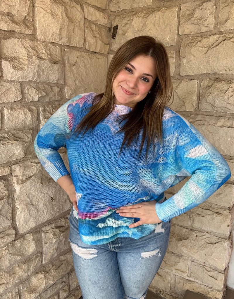 Look Mood Shades Of The Tide Batwing Sweater In Bright Blue-Tops-Look Mode-Deja Nu Boutique, Women's Fashion Boutique in Lampasas, Texas
