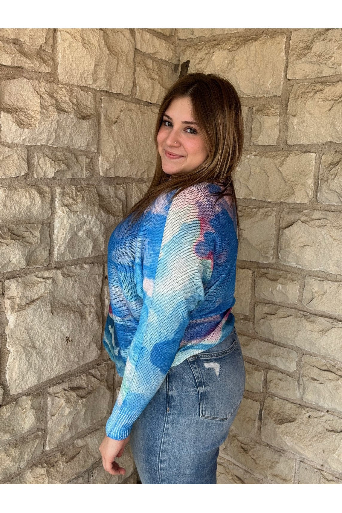 Look Mood Shades Of The Tide Batwing Sweater In Bright Blue-Tops-Look Mode-Deja Nu Boutique, Women's Fashion Boutique in Lampasas, Texas