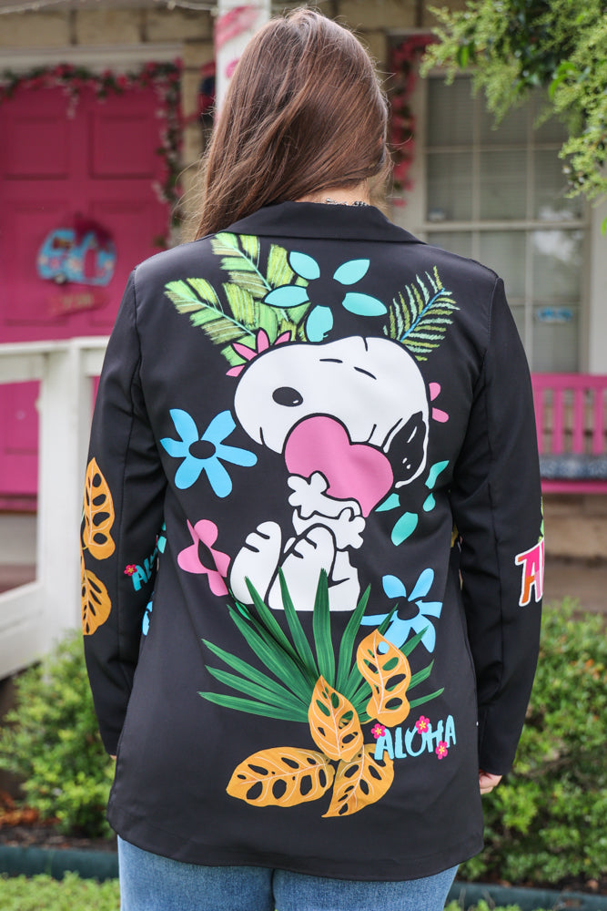 Look Mode Black Snoopy In Hawaii Printed Blazer-Blazers-Look Mode-Deja Nu Boutique, Women's Fashion Boutique in Lampasas, Texas