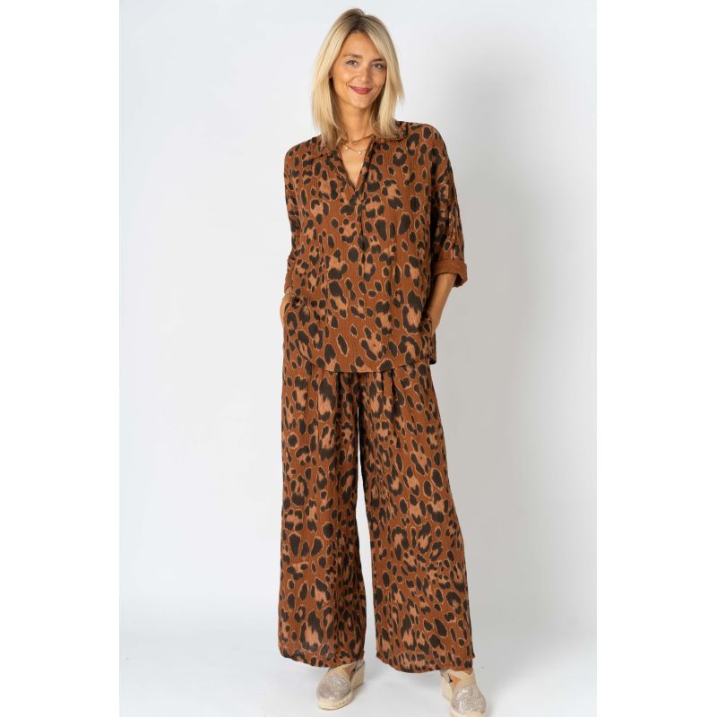 Look Mode Cheetah Print Wide Leg Pants In Rust-Bottoms-Look Mode-Deja Nu Boutique, Women's Fashion Boutique in Lampasas, Texas