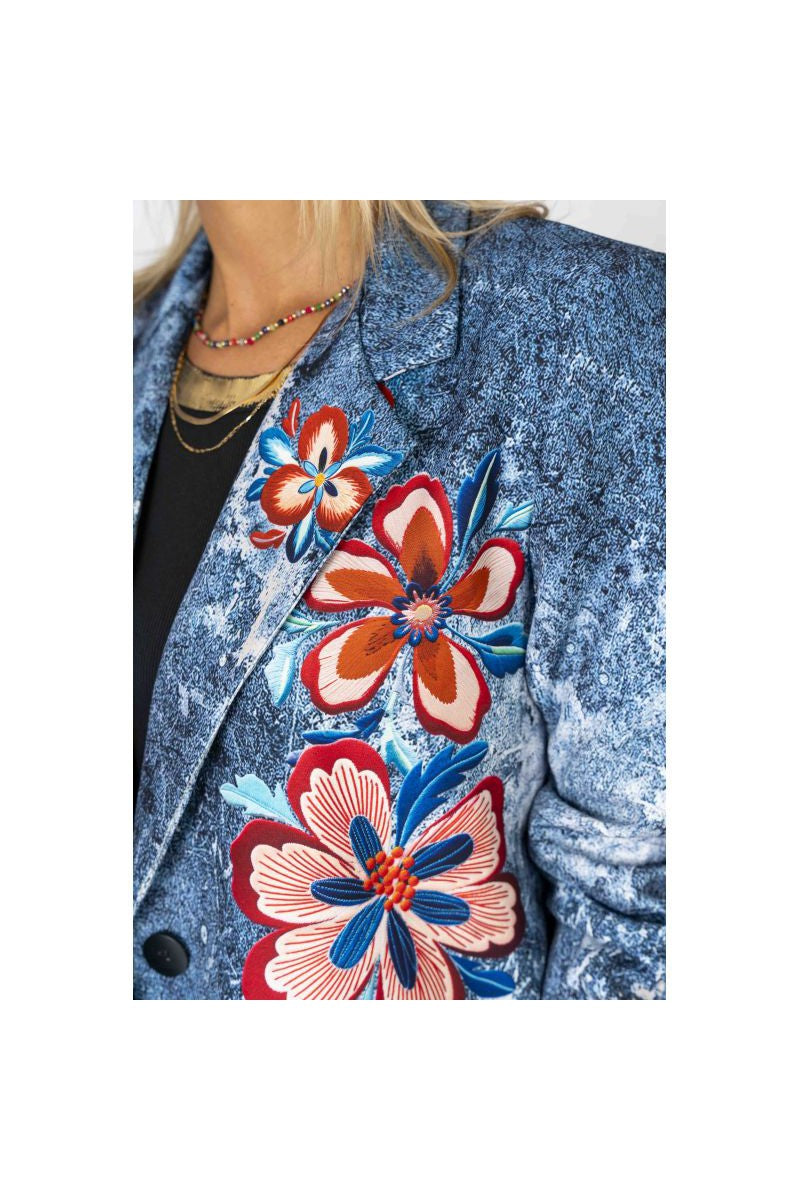 Look Mode Denim Flower Jacket-Blazers-Look Mode-Deja Nu Boutique, Women's Fashion Boutique in Lampasas, Texas