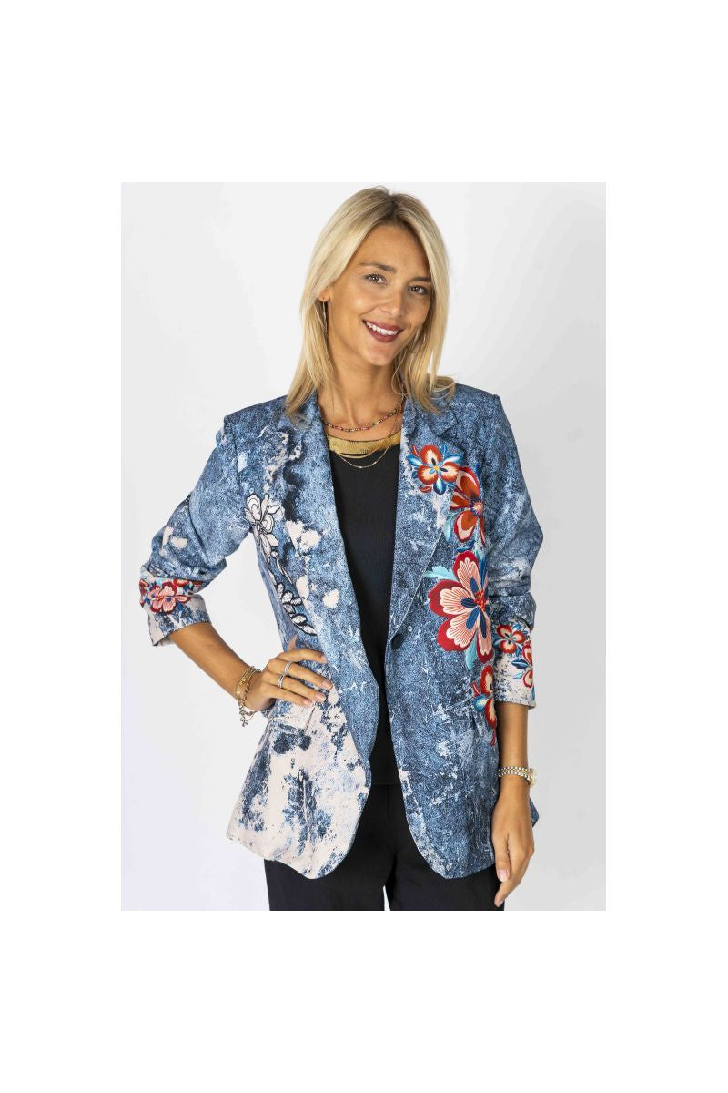 Look Mode Denim Flower Jacket-Blazers-Look Mode-Deja Nu Boutique, Women's Fashion Boutique in Lampasas, Texas