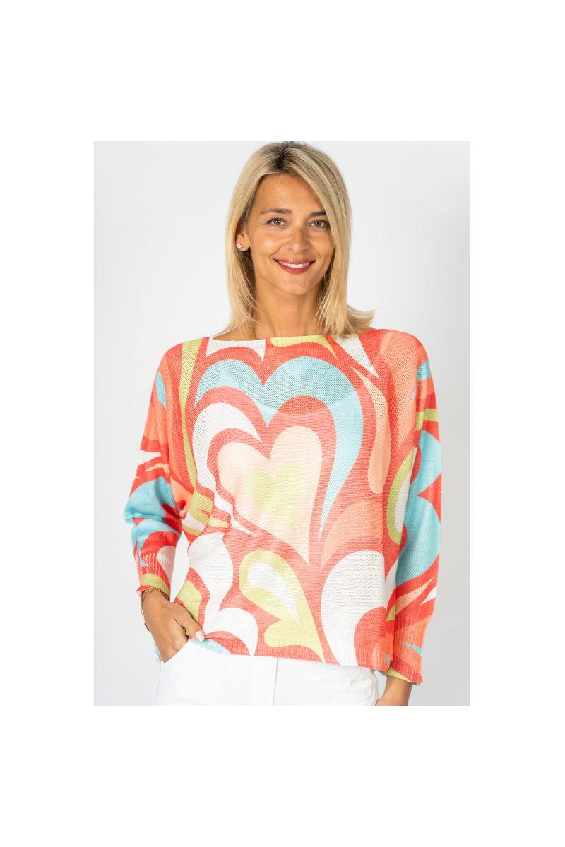 Look Mode Heart Print Open Weave Batwing Sweater – Made In Italy-Sweaters-Look Mode-Deja Nu Boutique, Women's Fashion Boutique in Lampasas, Texas