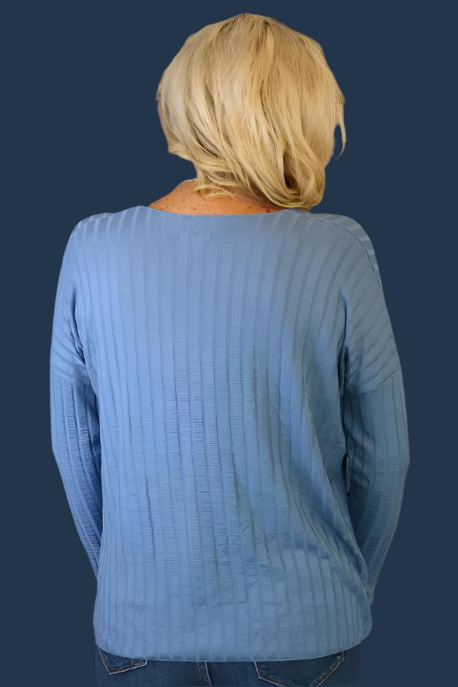 Look Mode Oversized Ribbed Top In Blue Jean-Sweaters-Look Mode-Deja Nu Boutique, Women's Fashion Boutique in Lampasas, Texas