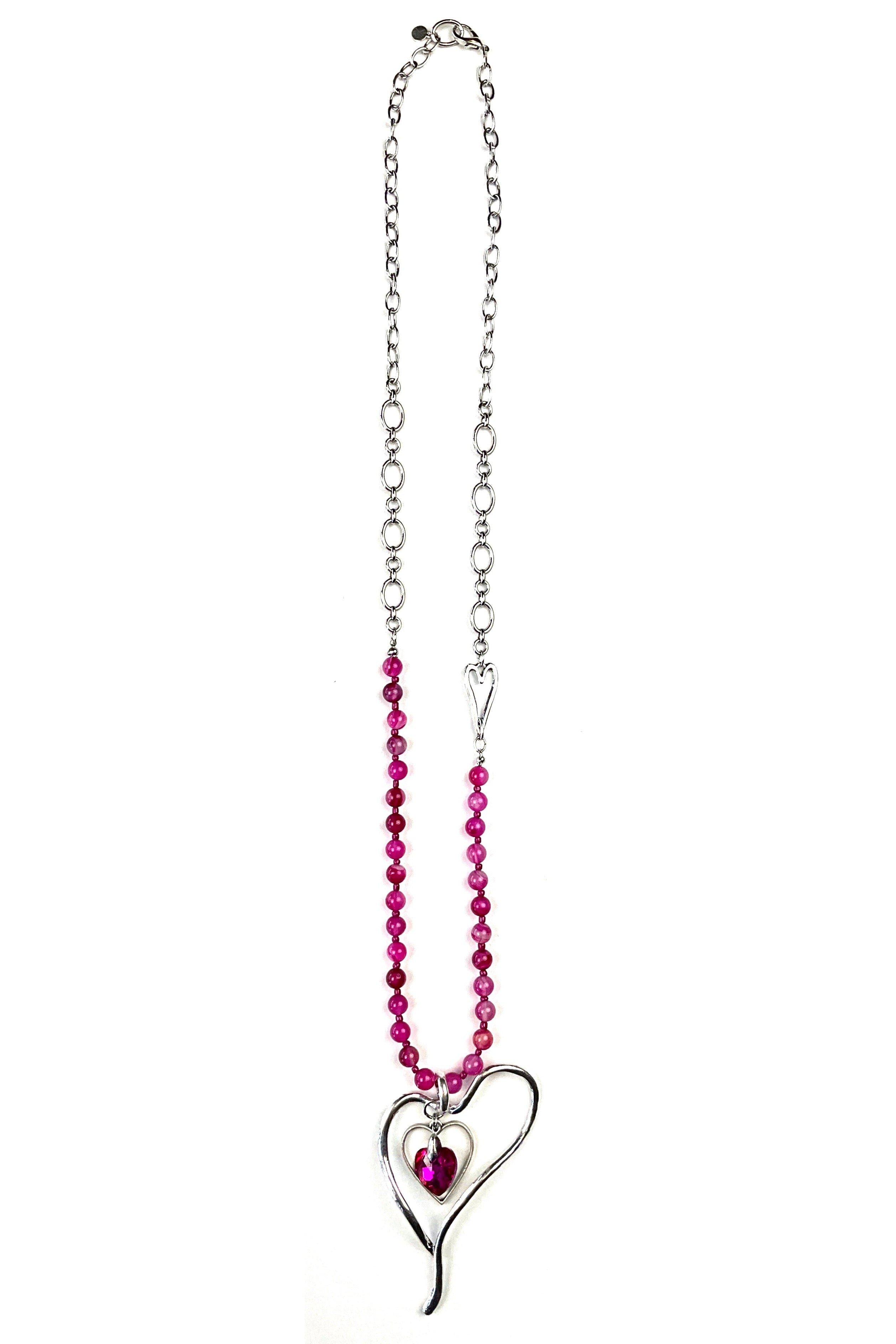 Lost And Found Asymmetric Side Heart Necklace With Hot Pink Crystal Center-Necklaces-Lost And Found-Deja Nu Boutique, Women's Fashion Boutique in Lampasas, Texas