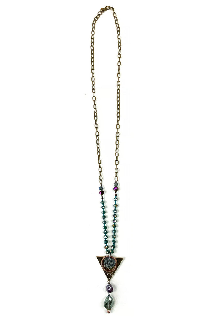 Lost And Found Aurora Collection Chain And Beaded Necklace With Triangle Ring Drop Charm-Necklaces-Lost And Found-Deja Nu Boutique, Women's Fashion Boutique in Lampasas, Texas