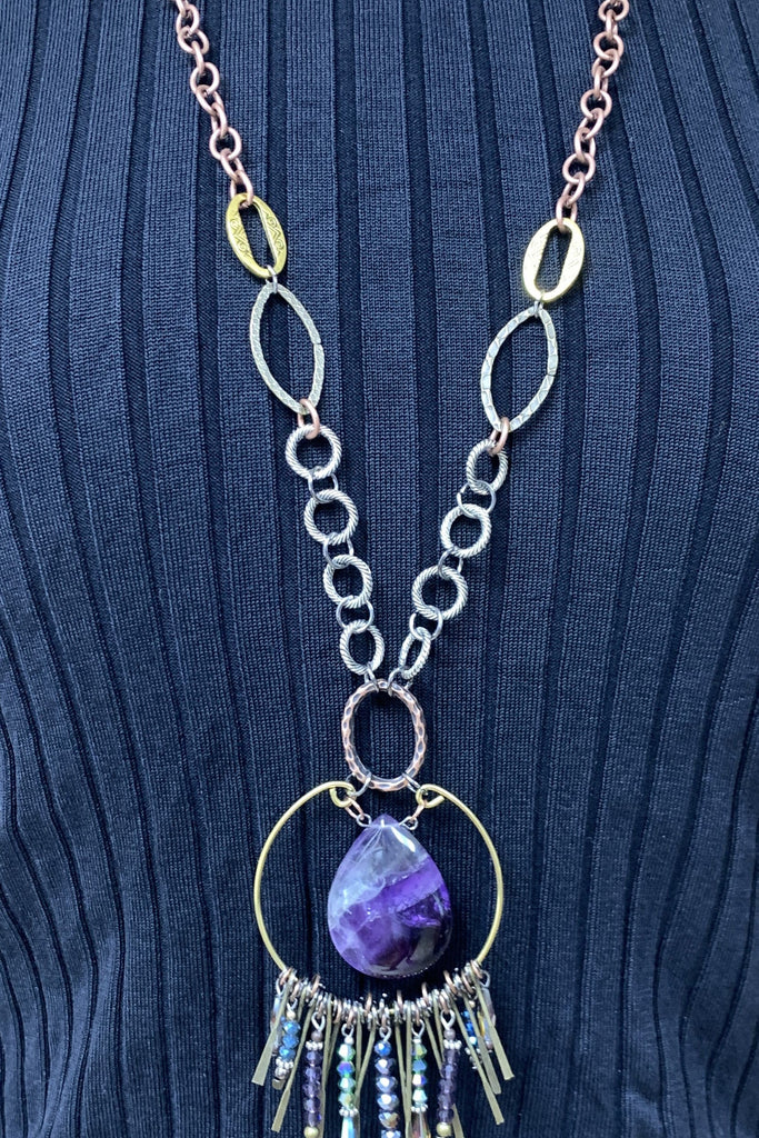 Lost And Found Aurora Collection Mixed Metal Chain With Large Stone And Crystal Pendant-Necklaces-Lost And Found-Deja Nu Boutique, Women's Fashion Boutique in Lampasas, Texas