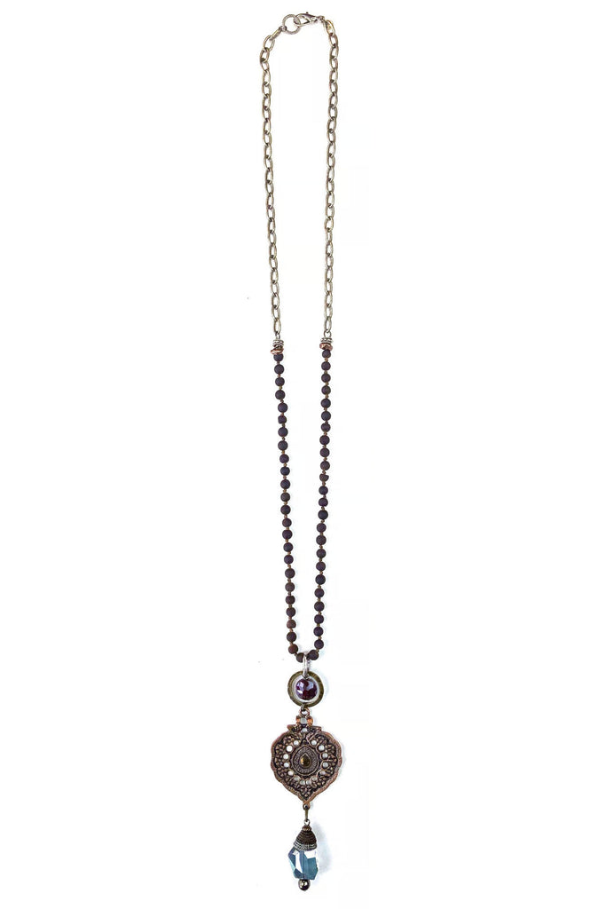 Lost And Found Aurora Collection Purple Beaded And Silver Chain With Filigree Pendant Drop-Necklaces-Lost And Found-Deja Nu Boutique, Women's Fashion Boutique in Lampasas, Texas
