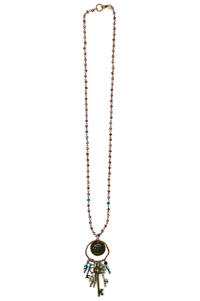 Lost And Found Aurora Collection Small Rosaries Glass With Ring Coin Drop And Key Dangles-Necklaces-Lost And Found-Deja Nu Boutique, Women's Fashion Boutique in Lampasas, Texas