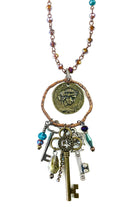 Lost And Found Aurora Collection Small Rosaries Glass With Ring Coin Drop And Key Dangles-Necklaces-Lost And Found-Deja Nu Boutique, Women's Fashion Boutique in Lampasas, Texas