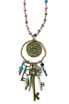 Lost And Found Aurora Collection Small Rosaries Glass With Ring Coin Drop And Key Dangles-Necklaces-Lost And Found-Deja Nu Boutique, Women's Fashion Boutique in Lampasas, Texas