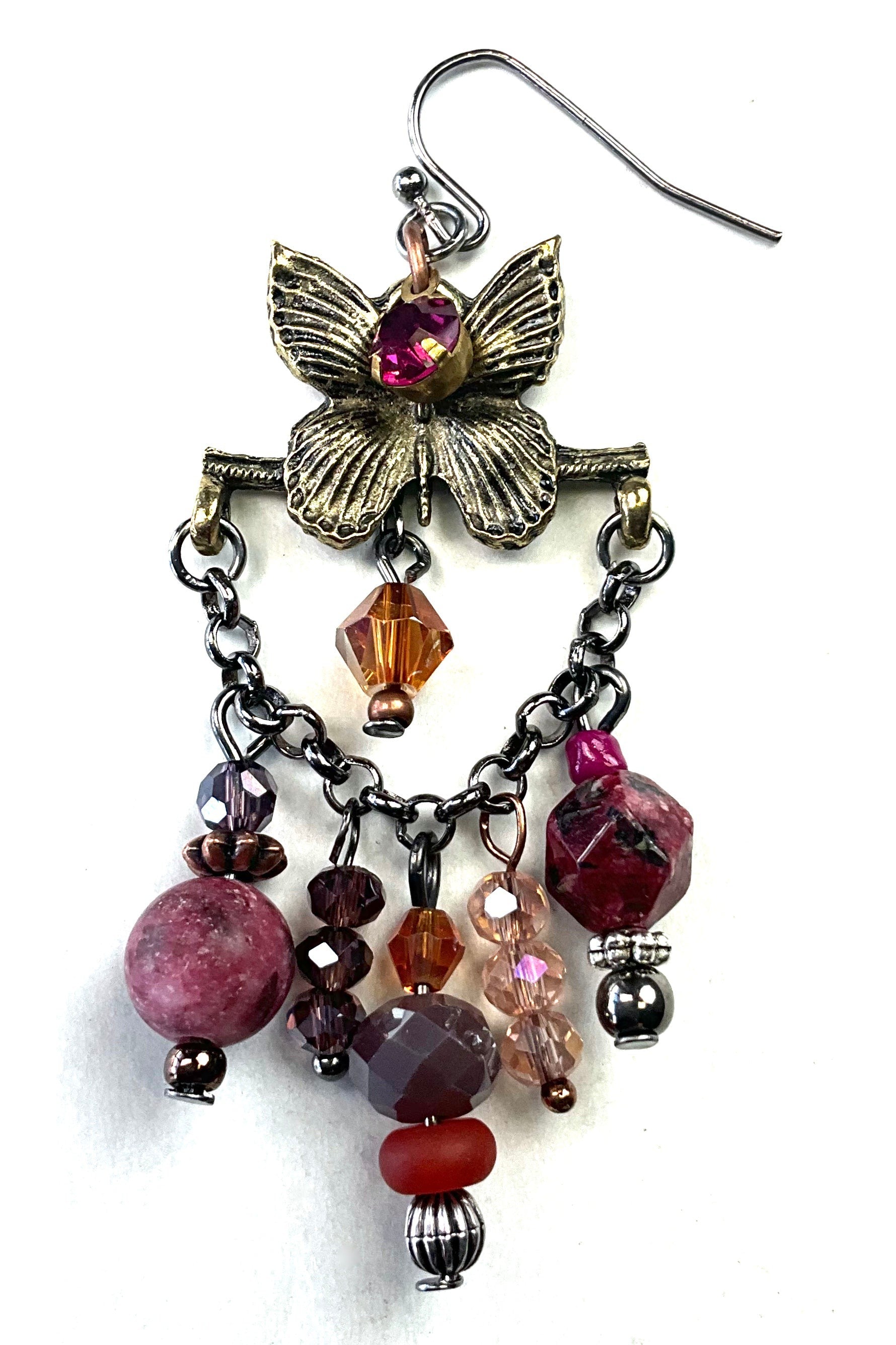 Lost And Found Butterfly Charm Earing with Beaded Dangles&nbsp;-Earrings-Lost And Found-Deja Nu Boutique, Women's Fashion Boutique in Lampasas, Texas