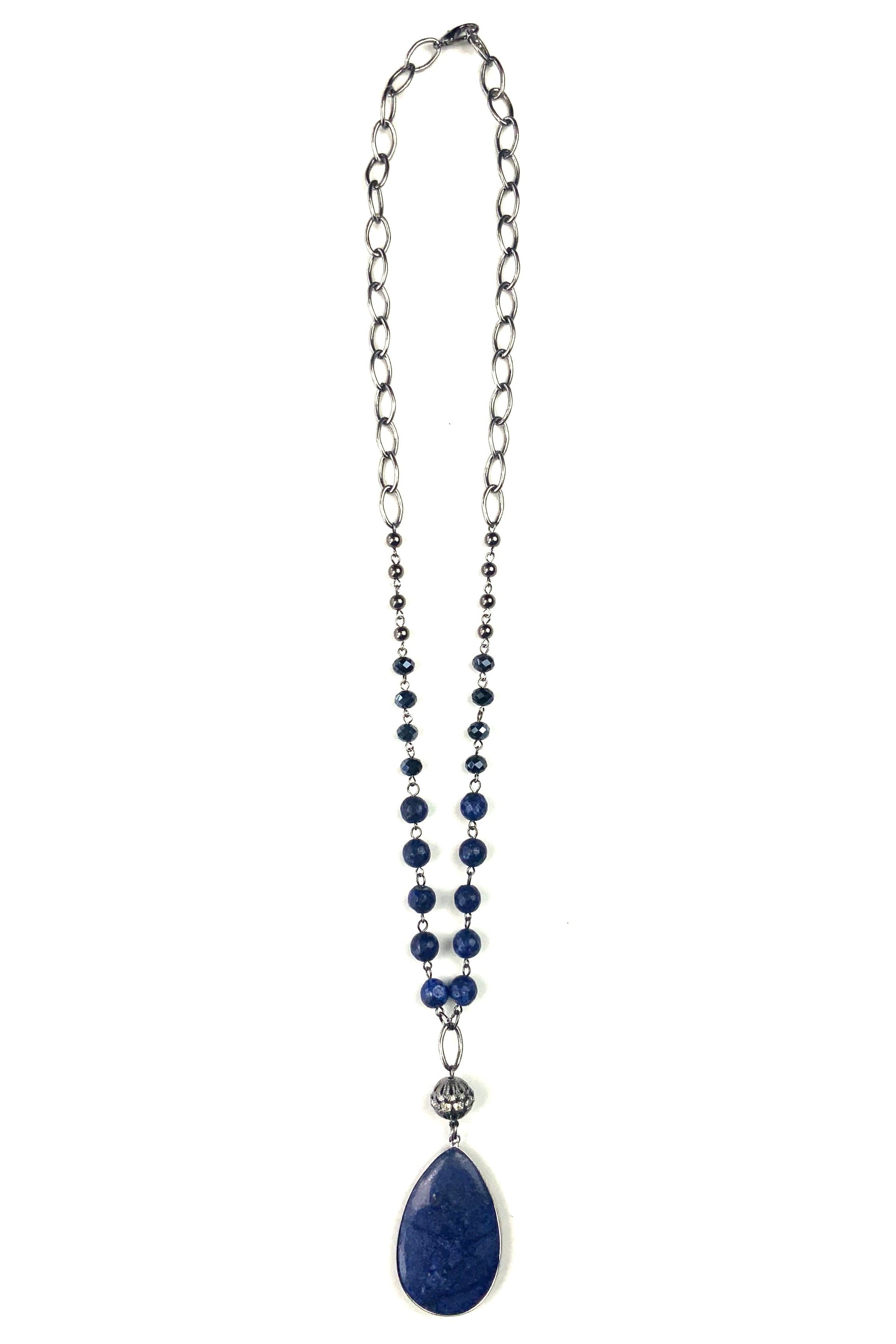 Lost And Found Chain Rosaries Necklace With Oval Stone Pendant-Necklaces-Lost And Found-Deja Nu Boutique, Women's Fashion Boutique in Lampasas, Texas