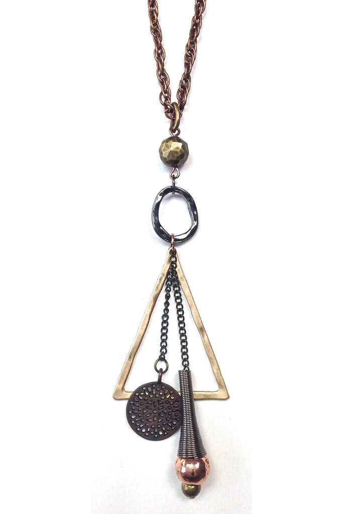 Lost And Found Chain With Triangle And Dangle Collage Necklace-Necklaces-Lost And Found-Deja Nu Boutique, Women's Fashion Boutique in Lampasas, Texas