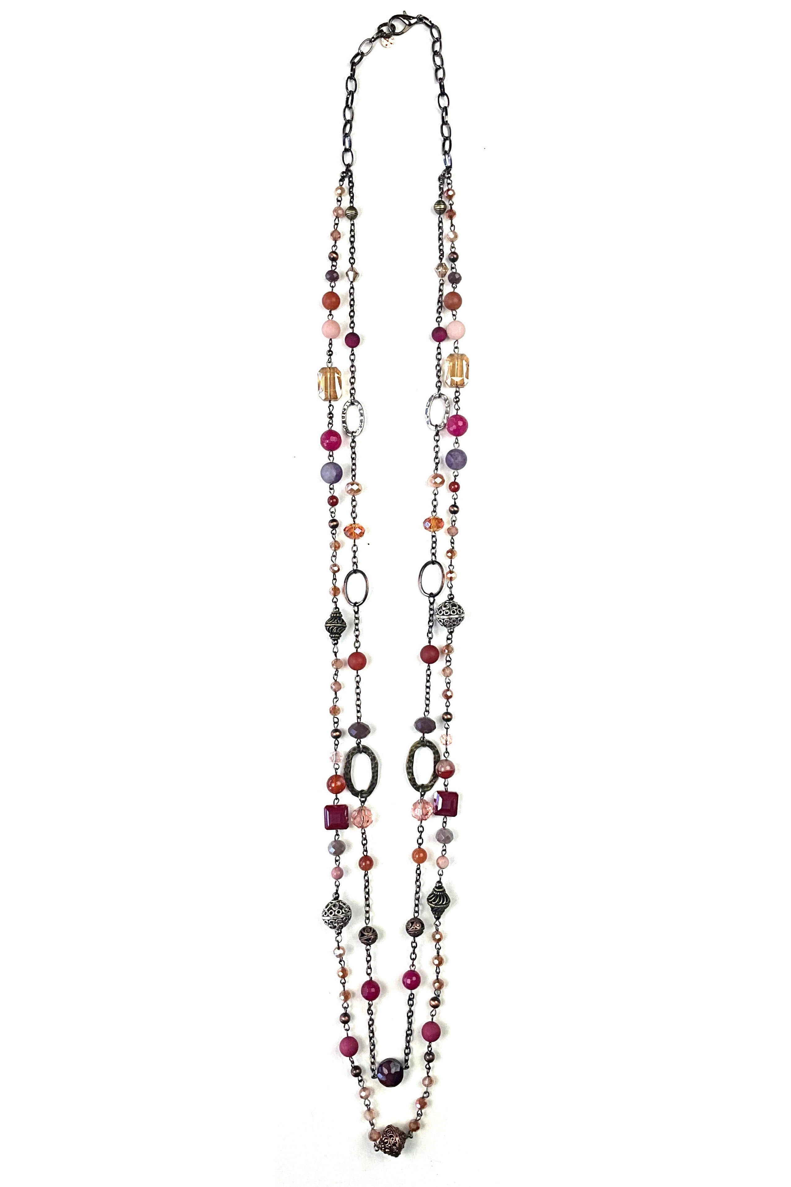 Lost And Found Multi Colored Double Strand Long Beaded Necklace-Necklaces-Lost And Found-Deja Nu Boutique, Women's Fashion Boutique in Lampasas, Texas