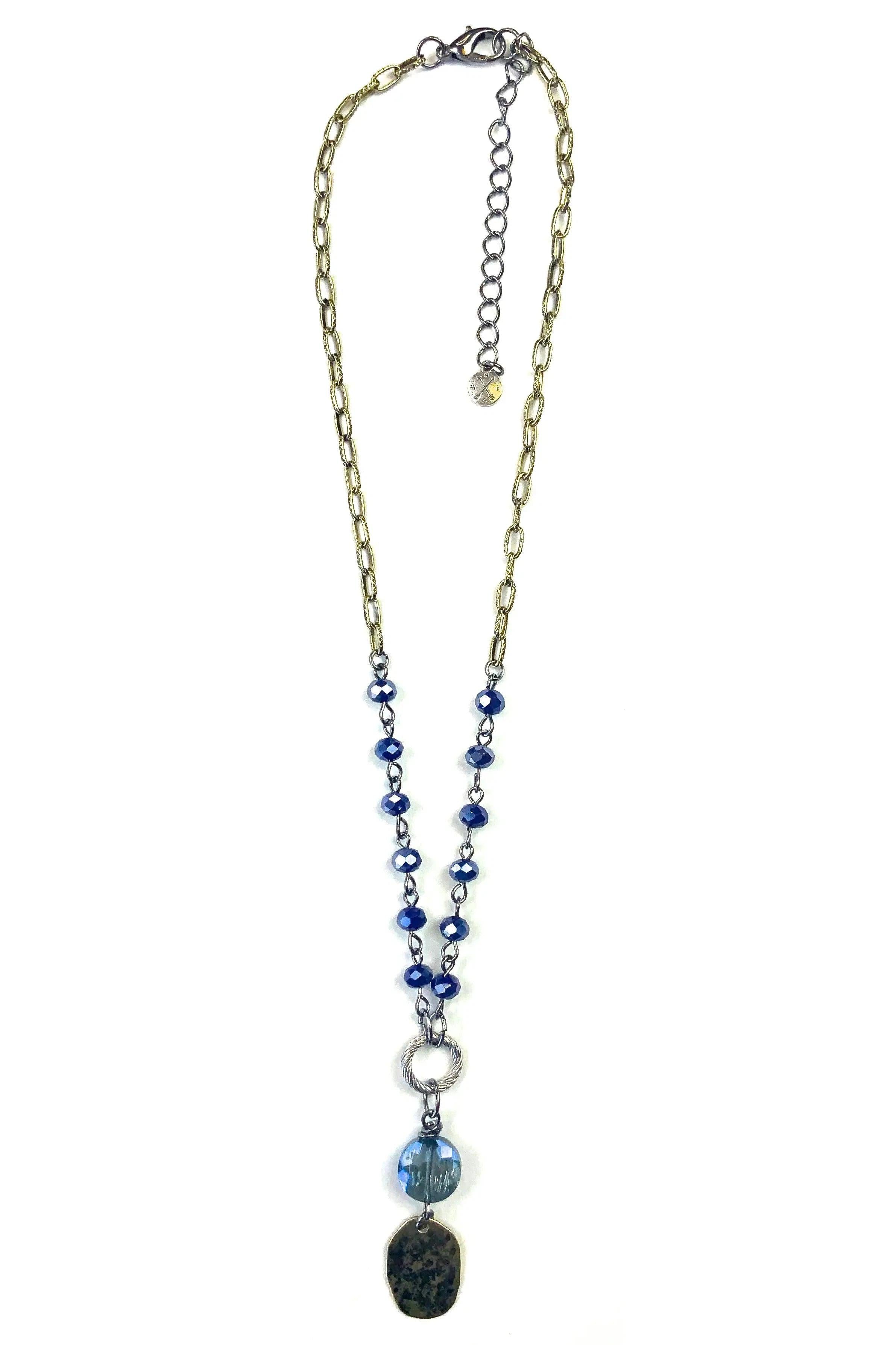 Lost And Found Short Navy Rosaries Dangle Gold Disc And Crystal Charm-Necklaces-Lost And Found-Deja Nu Boutique, Women's Fashion Boutique in Lampasas, Texas