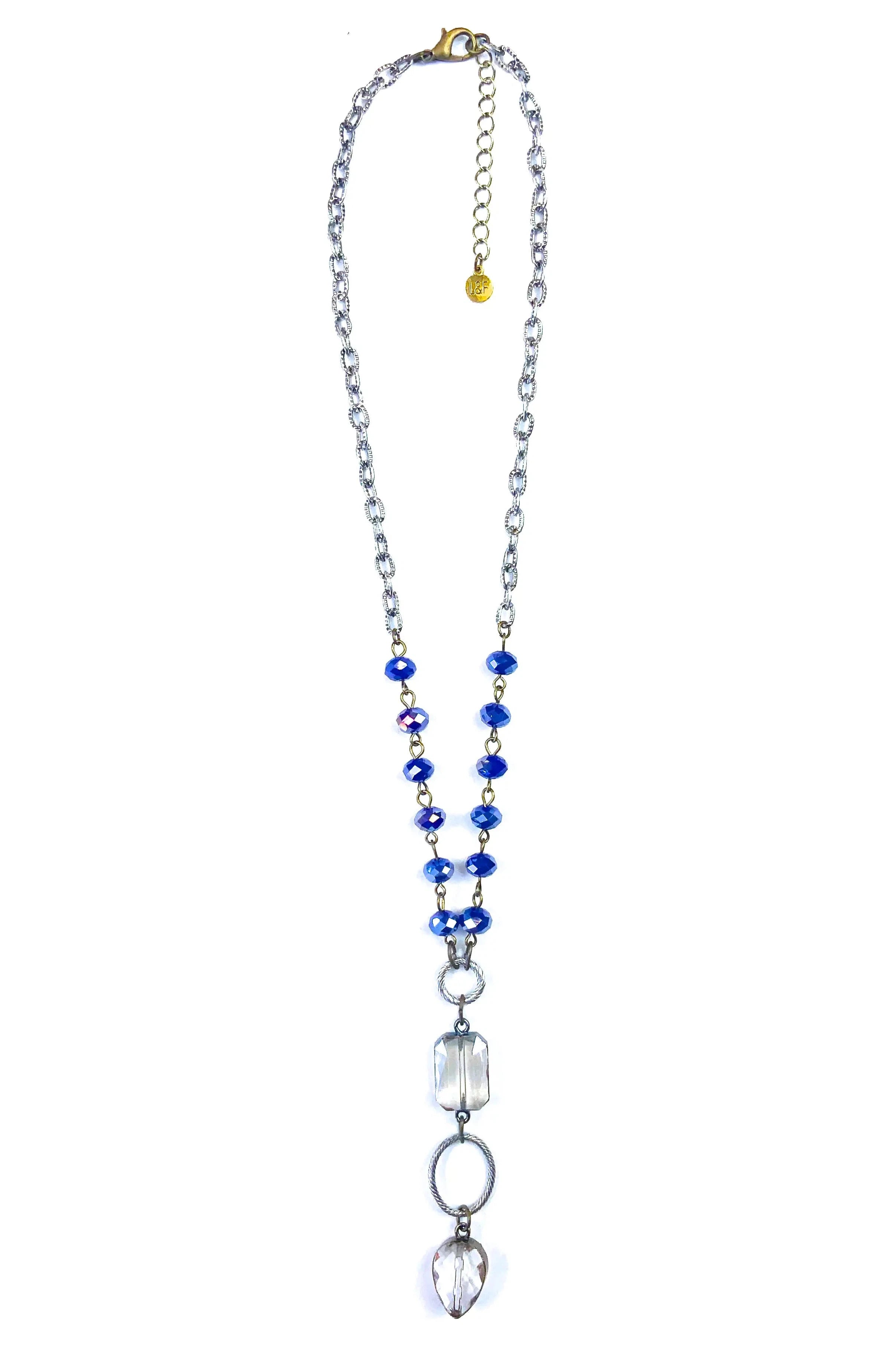 Lost And Found Short Rosaries Beaded Chain Necklace With Edged Glass In Navy-Necklaces-Lost And Found-Deja Nu Boutique, Women's Fashion Boutique in Lampasas, Texas