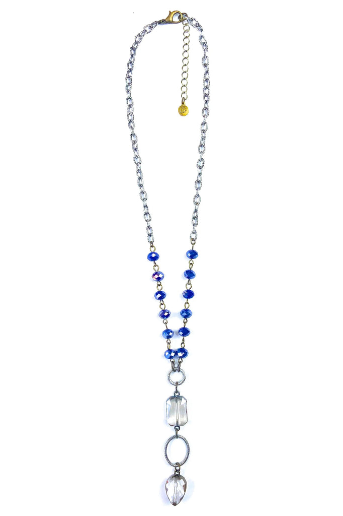 Lost And Found Short Rosaries Beaded Chain Necklace With Edged Glass In Navy-Necklaces-Lost And Found-Deja Nu Boutique, Women's Fashion Boutique in Lampasas, Texas