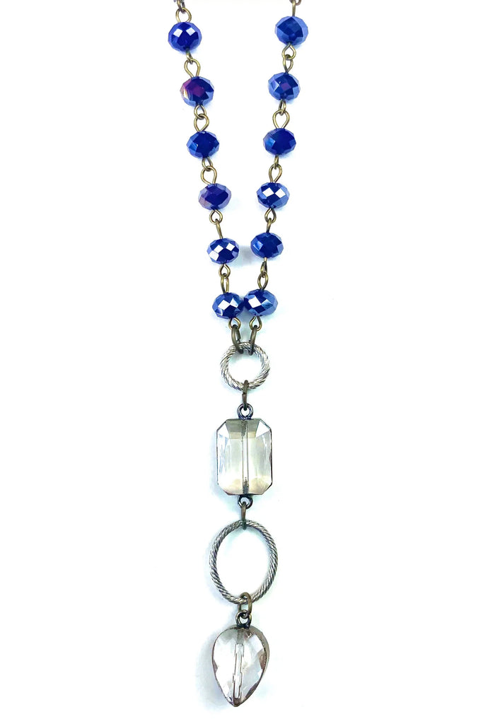 Lost And Found Short Rosaries Beaded Chain Necklace With Edged Glass In Navy-Necklaces-Lost And Found-Deja Nu Boutique, Women's Fashion Boutique in Lampasas, Texas