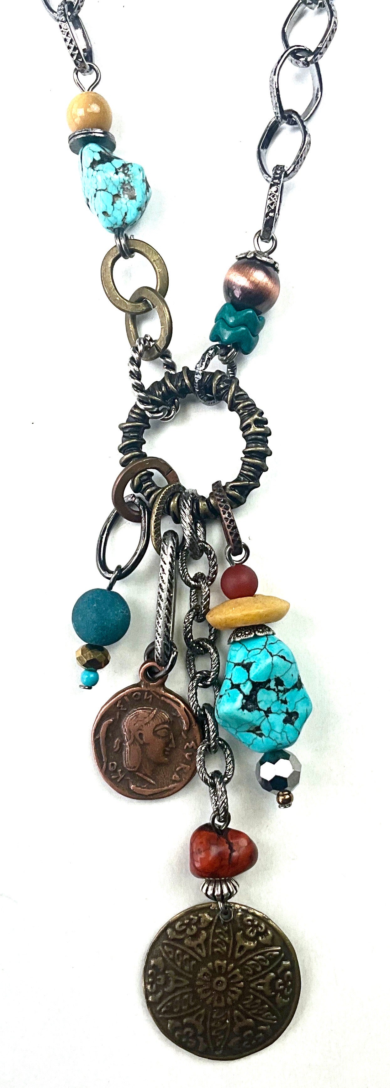 Lost & Found Trading Sedona Country Mixed Dangle Coin Charm Necklace-Necklace-Lost And Found-Deja Nu Boutique, Women's Fashion Boutique in Lampasas, Texas