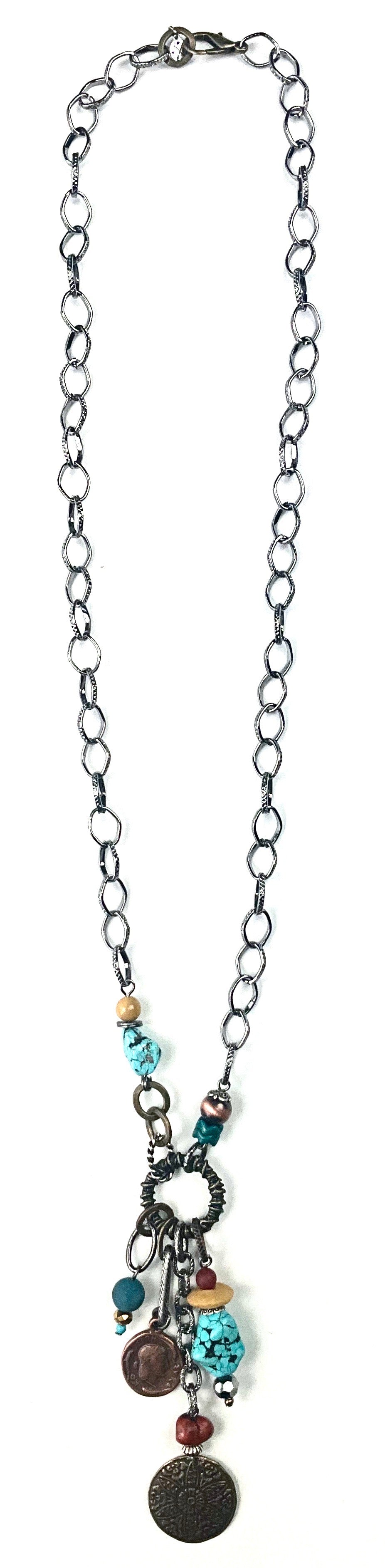Lost & Found Trading Sedona Country Mixed Dangle Coin Charm Necklace-Necklace-Lost And Found-Deja Nu Boutique, Women's Fashion Boutique in Lampasas, Texas