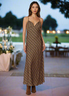 Lost + Wander Heritage Revival Brown Multi Cupro Satin Maxi Dress-Maxi Dresses-Lost + Wander-Deja Nu Boutique, Women's Fashion Boutique in Lampasas, Texas