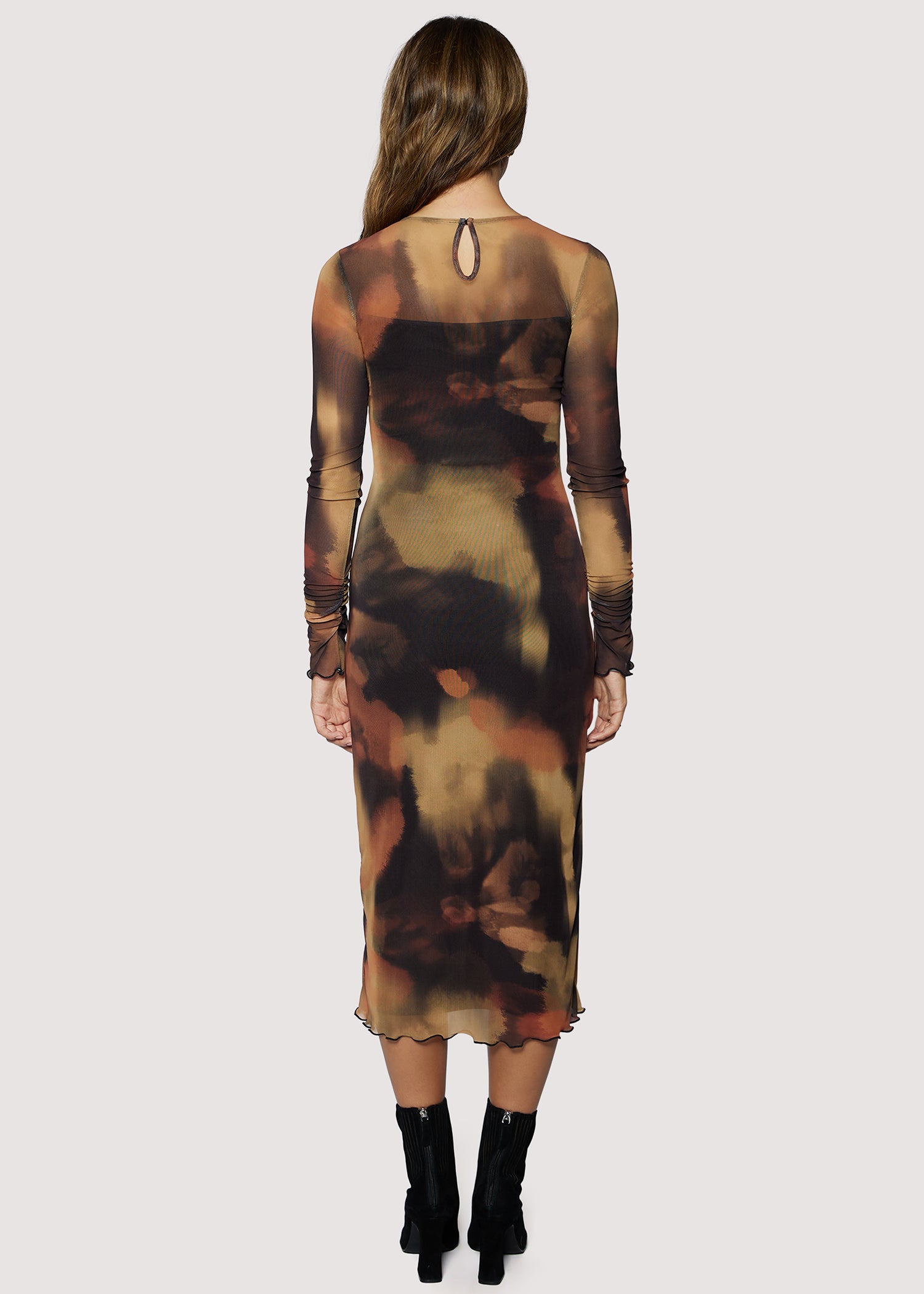 Lost + Wander Luminous Shadow Power Mesh Midi Dress in Brown Multi-Dresses-Lost + Wander-Deja Nu Boutique, Women's Fashion Boutique in Lampasas, Texas