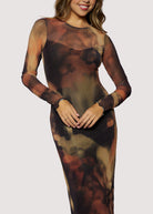 Lost + Wander Luminous Shadow Power Mesh Midi Dress in Brown Multi-Dresses-Lost + Wander-Deja Nu Boutique, Women's Fashion Boutique in Lampasas, Texas