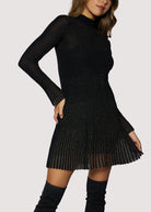Lost + Wander Treasures of Light Lurex Ribbed Pleated Mini Dress in Black & Gold-Dresses-Lost + Wander-Deja Nu Boutique, Women's Fashion Boutique in Lampasas, Texas