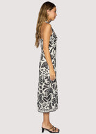 Lost + Wander Tropical Bliss Midi Dress in Off White & Black-Midi Dresses-Lost + Wander-Deja Nu Boutique, Women's Fashion Boutique in Lampasas, Texas
