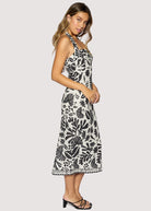 Lost + Wander Tropical Bliss Midi Dress in Off White & Black-Midi Dresses-Lost + Wander-Deja Nu Boutique, Women's Fashion Boutique in Lampasas, Texas