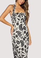 Lost + Wander Tropical Bliss Midi Dress in Off White & Black-Midi Dresses-Lost + Wander-Deja Nu Boutique, Women's Fashion Boutique in Lampasas, Texas